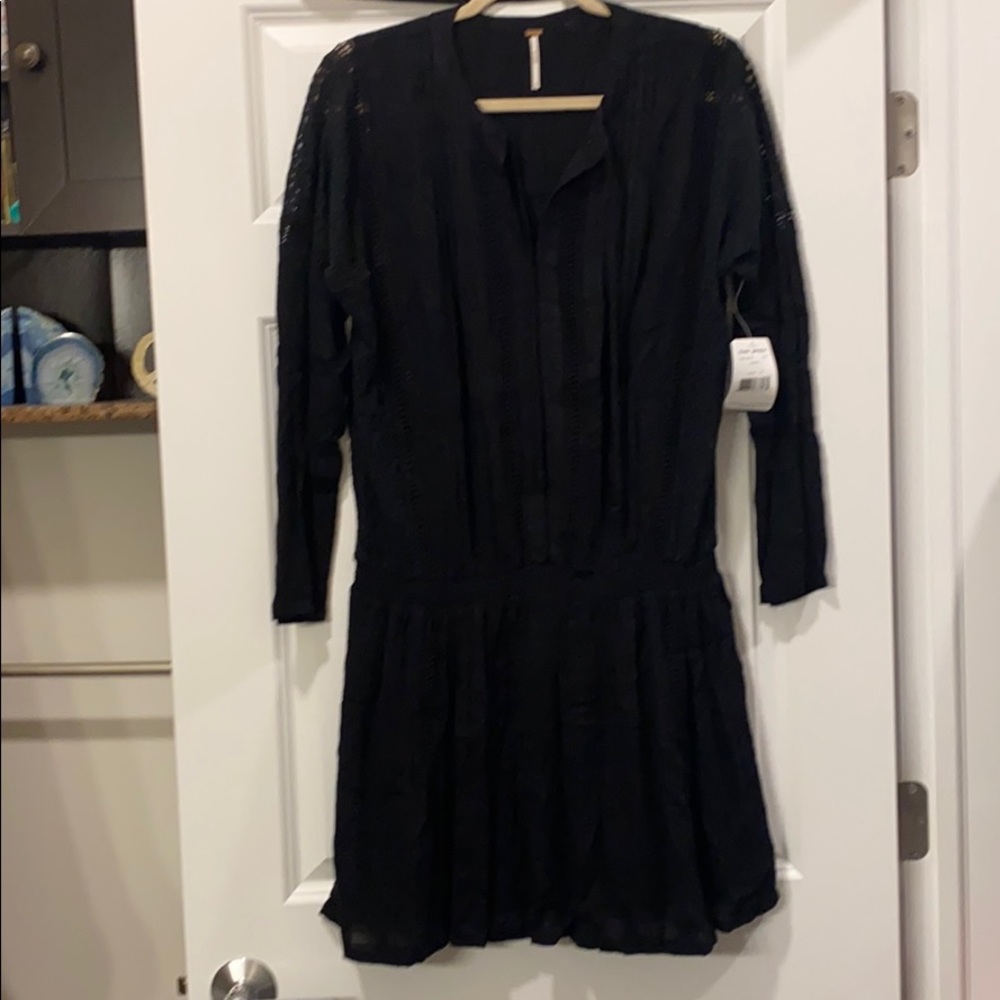 Free People Black Lace Long Sleeve Dress